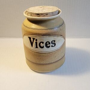Vintage Dr. Brophy's Word Jar "VICES" Clay Jar 1990's Cork Top